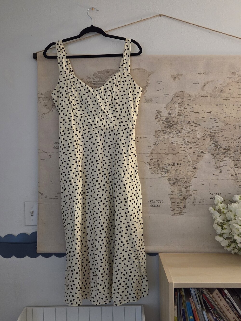 Women's polka dot shirred back midi dress